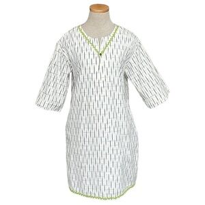 People Tree Dress Fair Trade Eco Organic Cotton Ivory Blue Shift Size 6